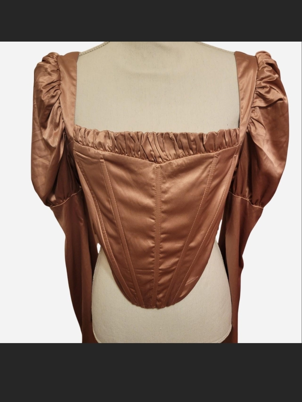 Fashion Nova Satin Corset Top with Draped Sleeves - Mauve Pink